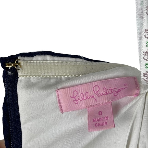 LILLY PULITZER BETSEY JACQUARD FLORAL LACE NAVY GOLD STRAPLESS MINI DRESS - Picture 14 of 16